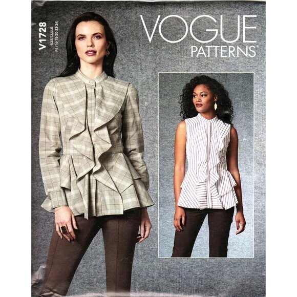 Vogue V1728 Misses 16 to 24 Ruffle Peplum Top Uncut Sewing Pattern - Picture 1 of 2